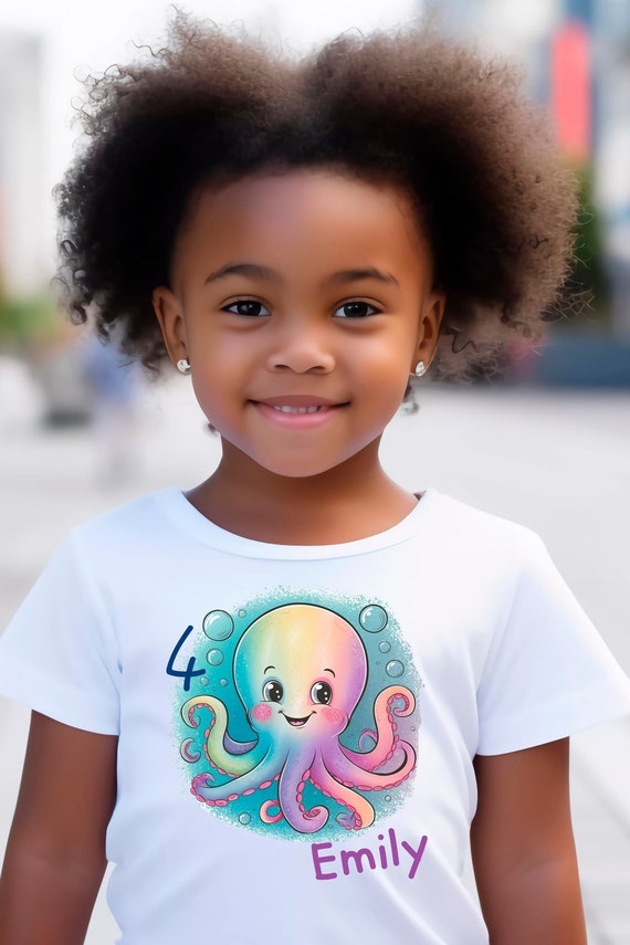 Rainbow Octopus Personalized T-Shirt for Birthday with desired number and name