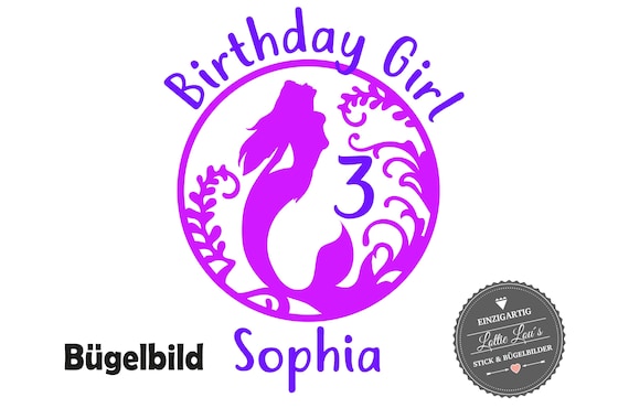 Personalized Ironing Picture / T-Shirt Birthday Mermaid Mermaid with Number Name Press Glitter Flock Effect Flex
