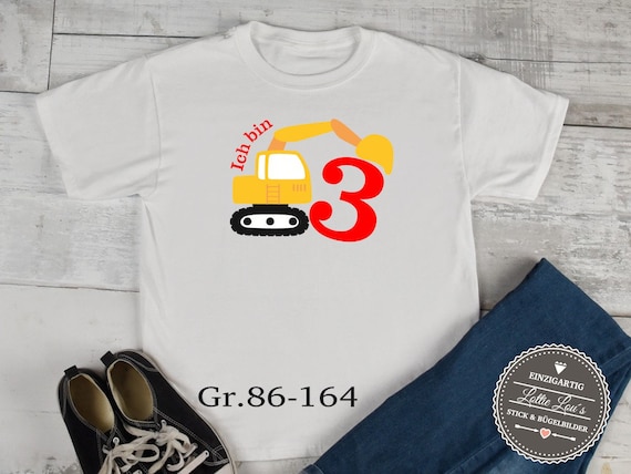 Ironing Picture DIY Birthday Birthday Excavator Iron On with Number Name Press Glitter Flock Effect Flex Individual Birthday Shirt