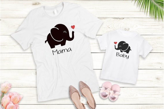 Ironing picture or T-Shirt Mama Mini Baby Elephant Set also with desired name Statement Shirt