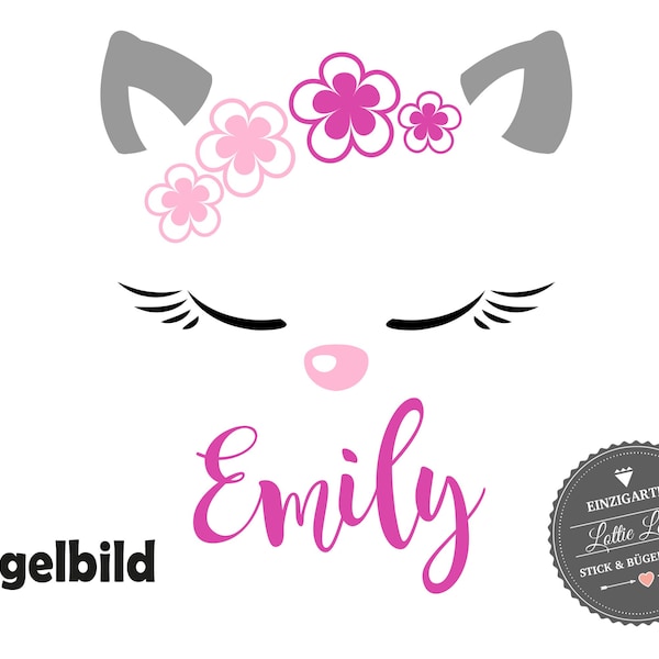 Personalisiertes Bügelbild Katze Cat Kitten Kätzchen mit Wunschname in Glitzer Flock Effekt Flex Aufbügler DIY