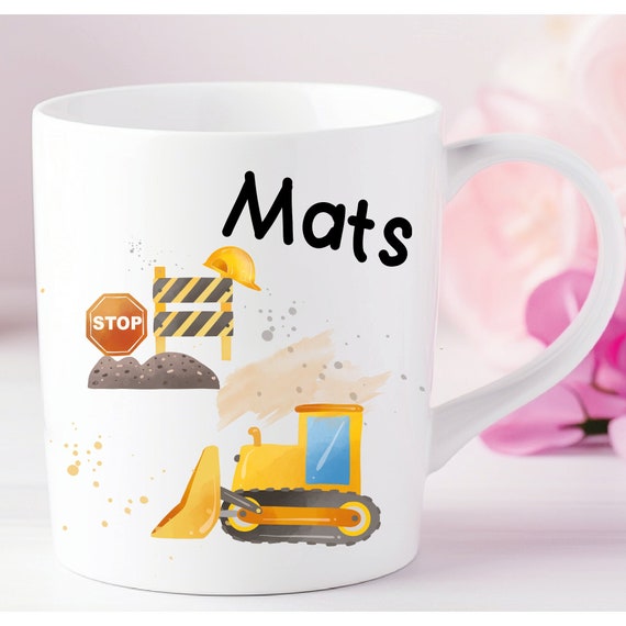 Personalized mug construction site excavator - individually designed with name or desired text - all-round motif