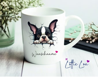 Personalisierte Tasse mit Hunderasse Französische Bulldogge und Wunschname