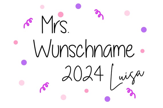 Iron-on image with confetti Bride Mrs with desired name & date Statement Shirt