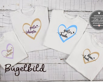 Ironing picture Siblings Little sister Big Brother Brother Sister Middle Sister Heart also with desired name Statement Shirt