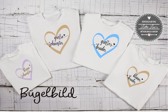 Ironing picture Siblings Little sister Big Brother Brother Sister Middle Sister Heart also with desired name Statement Shirt