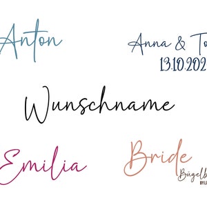 Iron-on image with desired name and desired text to iron on