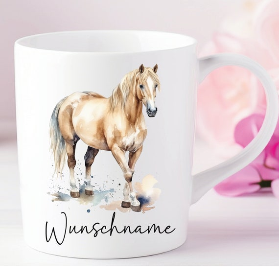 Personalized Cup Horse Foal Black Friese Palomino Haflinger Pinto - Can be individually designed with name or desired text