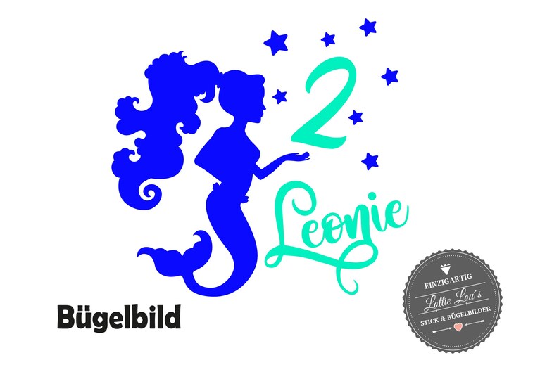 Personalisiertes B\u00fcgelbild T-Shirt Geburtstag Birthday Meerjungfrau Mermaid mit Zahl Name Aufb\u00fcgler Glitzer Flock Effekt Flex