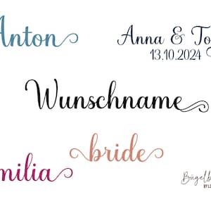 Iron-on image with desired name and desired text to iron on