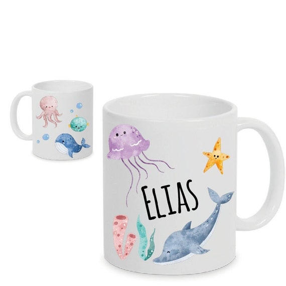 Personalized cup underwater world dolphin sea fish - can be individually designed with name or desired text - all-round motif