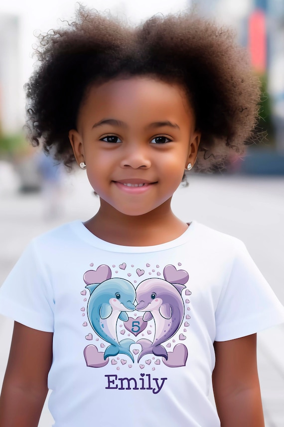 Rainbow Dolphin Personalized Birthday T-Shirt with desired number and name
