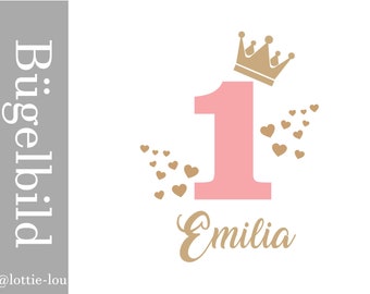 Ironing picture birthday crown number with name and hearts