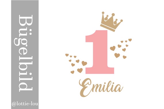 Ironing picture birthday crown number with name and hearts