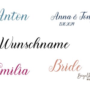 Iron-on image with desired name and desired text to iron on