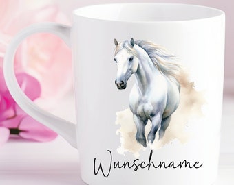 Personalisierte Tasse weißes Pferd Fohlen Schimmel -  Individuell gestaltbar mit Namen oder Wunschtext