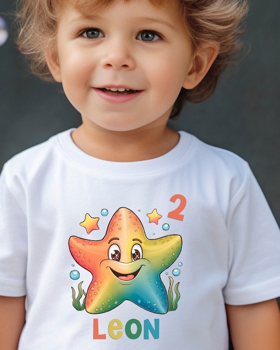 Rainbow Star Starfish Personalized Birthday T-Shirt with desired number and name