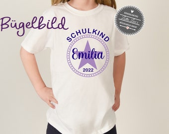 Bügelbild  Schulkind 2023 mit Namen für Shirt , Schultüte in Wunschfarben
