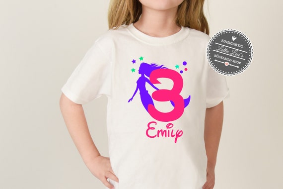 Personalized Ironing Picture / T-Shirt Birthday Mermaid Mermaid with Number Name Press Glitter Flock Effect Flex