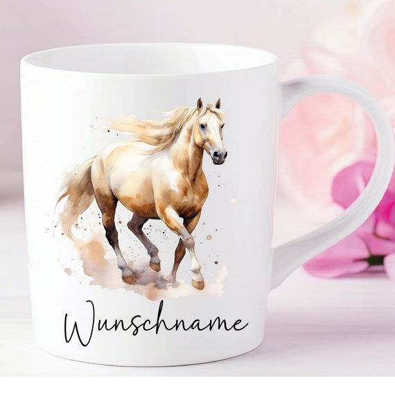 Personalized Cup Horse Foal Black Friese Palomino Haflinger Pinto - Can be individually designed with name or desired text