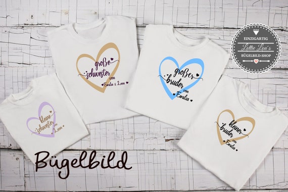 Ironing picture Siblings Little sister Big Brother Brother Sister Middle Sister Heart also with desired name Statement Shirt