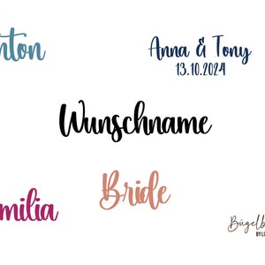 Iron-on image with desired name and desired text to iron on