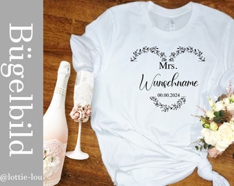 Iron-on image Bride Bride Mrs with desired name & date statement shirt