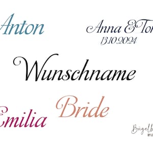 Iron-on image with desired name and desired text to iron on