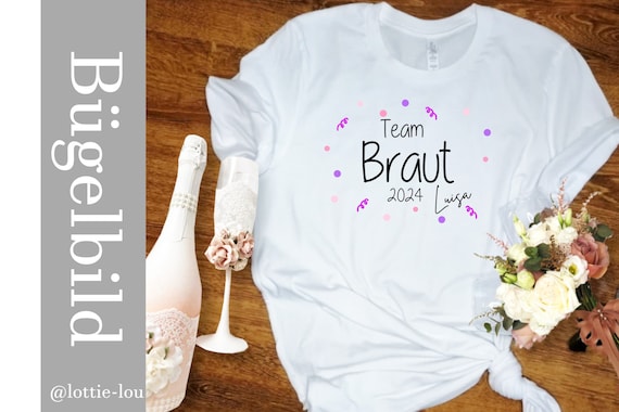 Iron-on image with confetti Team Bride Mrs with desired name & date Statement Shirt