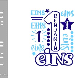 Iron-on picture Birthday One One or desired number and name with crown and heart