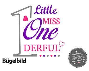 Personalisiertes Bügelbild Little Miss One derful Geburtstag Birthday mit Glitzer Flock Flex Effekt Folie Aufbügler DIY