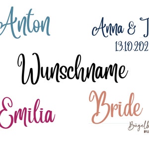 Iron-on image with desired name and desired text to iron on