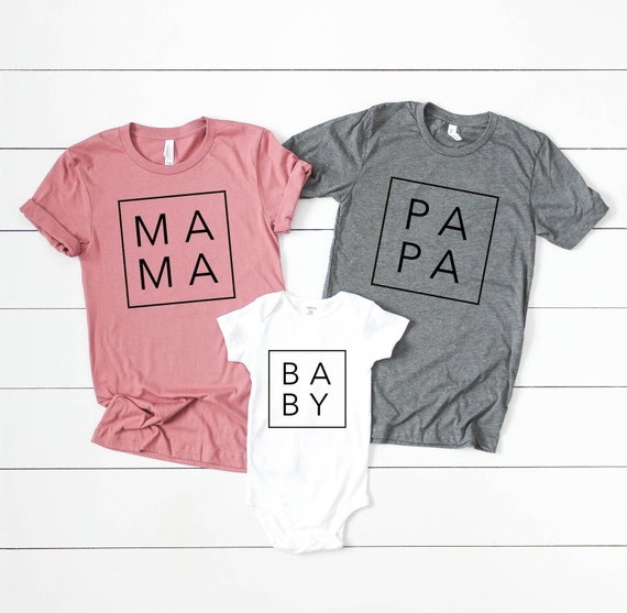 Ironing Picture Family Set Mama Papa Maxi Mini Mom Dad with Desired Name Statement Shirt