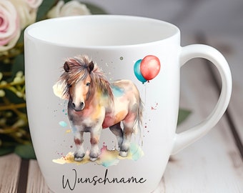Personalisierte Tasse Shetland Shetty Pony Pferd -  Individuell gestaltbar mit Namen oder Wunschtext