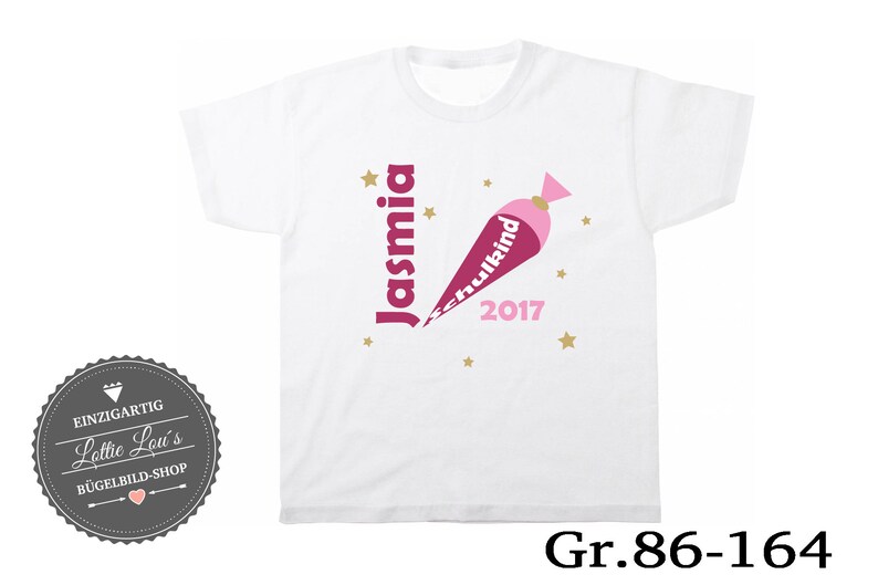 Iron On T-Shirt Schulkind 2024 Schultüte Wunschname Bild 1