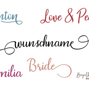 Iron-on image with desired name and desired text to iron on