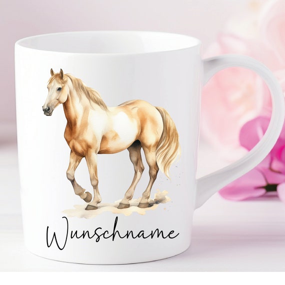 Personalized Cup Horse Foal Black Friese Palomino Haflinger Pinto - Can be individually designed with name or desired text