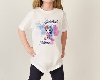 T-Shirt Unicorn Schoolchild 2024 with name and year for school enrollment gift