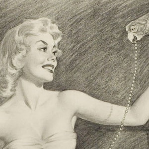 Original Harry Ekman 1950&#39;s concept drawing &quot;Parrot & Pearls&quot; - Gallery. Home. Office.