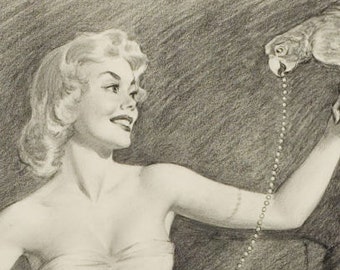 Original Harry Ekman 1950's concept drawing "Parrot & Pearls" - Gallery. Home. Office.