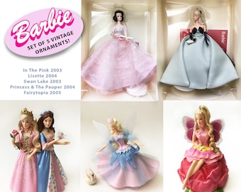 5 piece Barbie Hallmark Vintage Handcrafted Keepsake Ornaments from 2003 – 2005 Excellent Condition in Boxes