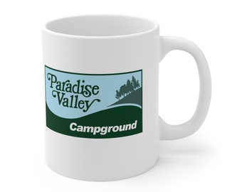 Paradise Valley Campground Classic Vintage Logo Ceramic Mug 11oz from Wisconsin 1980's