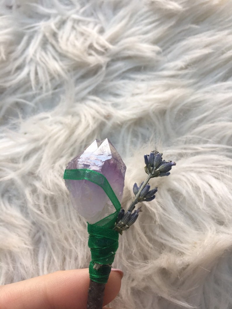 amethyst and lavender Imbolc sabbat mini wand