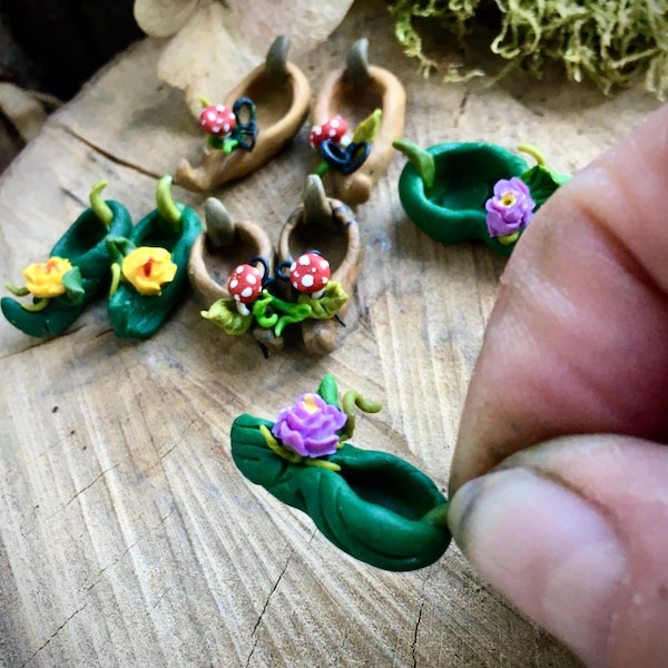 Tiny Fairy shoes, hand sculpted from clay perfect gift for Fairy Garden/house or any miniature scene