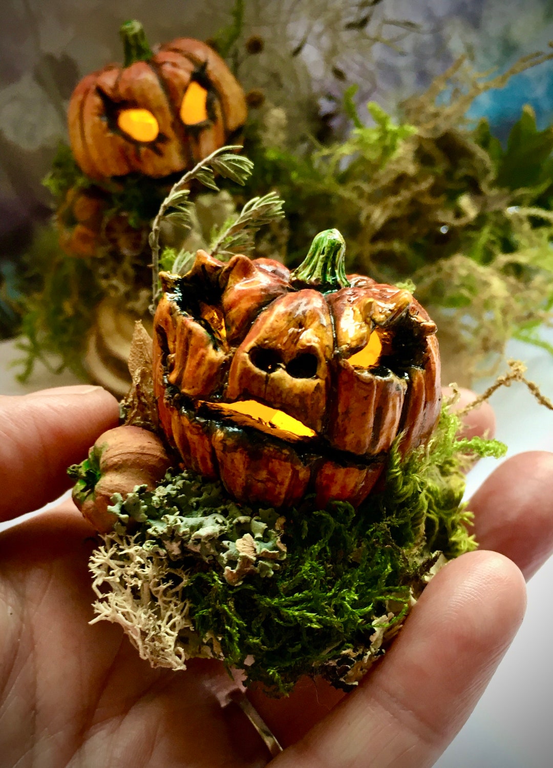 Ooak Light up Flickering Miniature Pumpkin/jack O Lantern Halloween ...