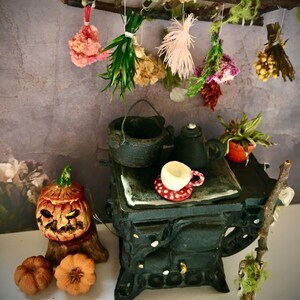 1:12 scale rustic herb rack  8 bunches of real dried flowers herbs gift for witches, wizard, fairy or Maileg dolls house miniature diorama