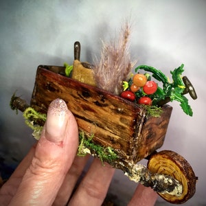 Wheelbarrow Ooak Set gift for Dolls house,Fairy Garden Accessories Diorama miniature scene,Book-nook or shadowbox
