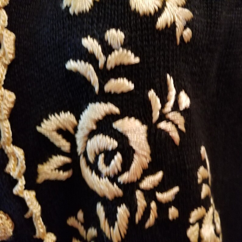 Vintage Black Cardigan With Golden Yellow Embroidered Floral | Etsy