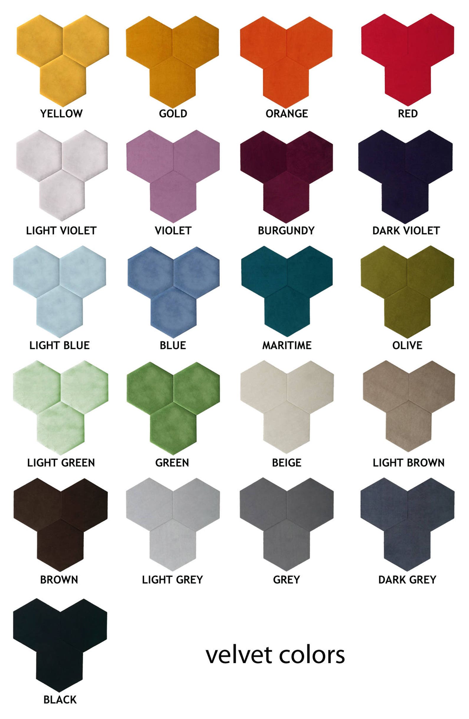 Cork and Velvet Wall Tiles Panels Hexagon Wall Decor Set of 3 21 Colors