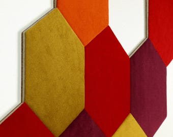 Cork and velvet wall tiles - Panels- Hexagon wall decor set of 3 - 21 colors - bedroom wall decor - office wall installation